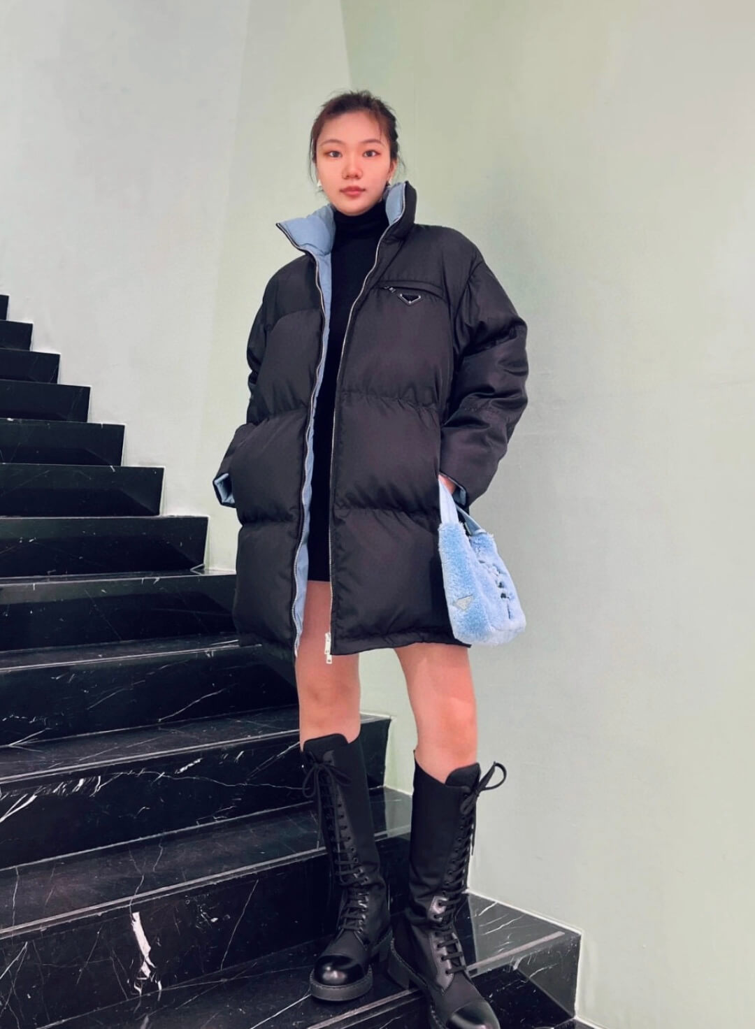 Prada Re-Nylon Mid-length women's down jacket- Black - Image 14