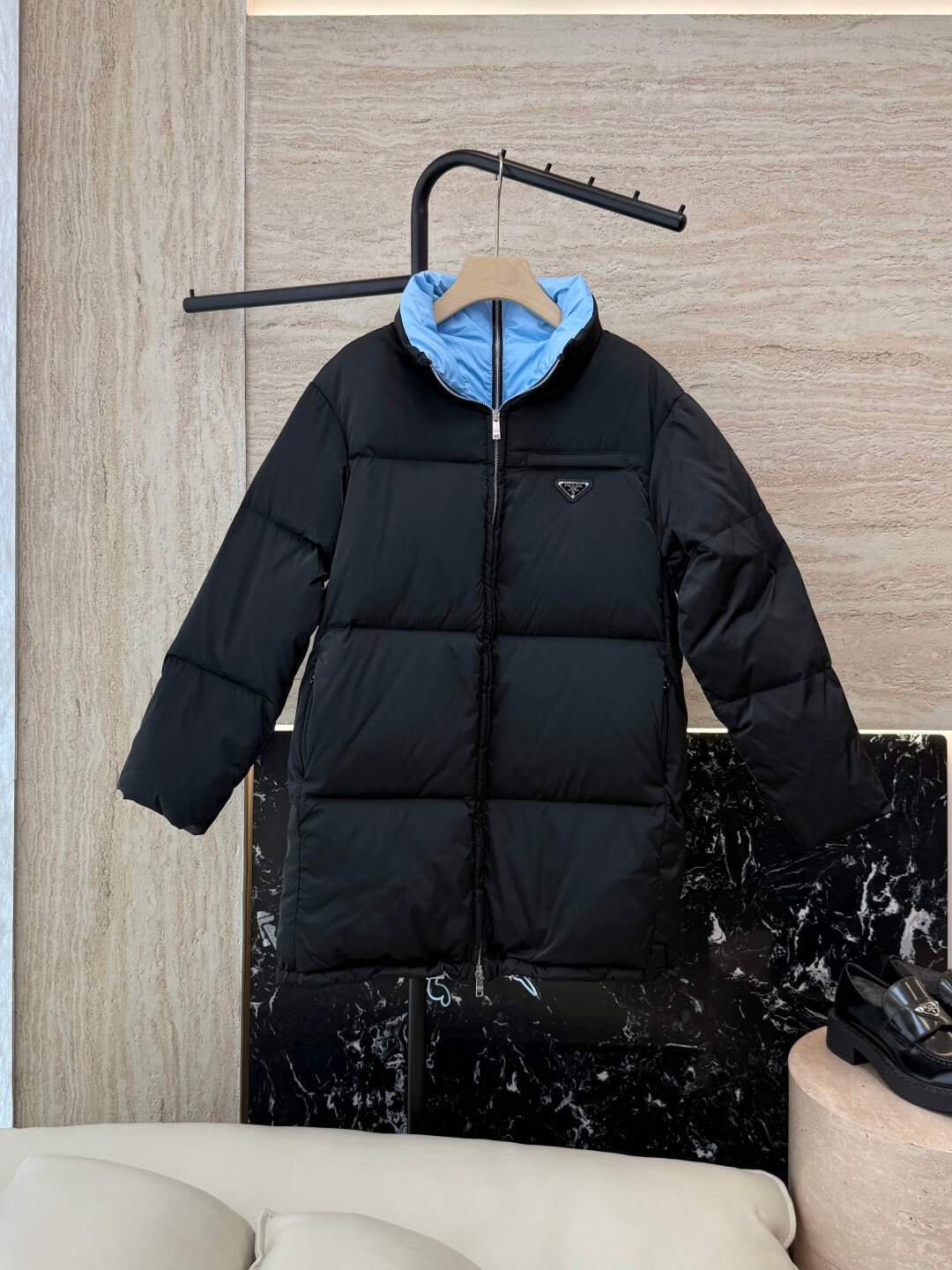 Prada Re-Nylon Mid-length women's down jacket- Black - Image 2