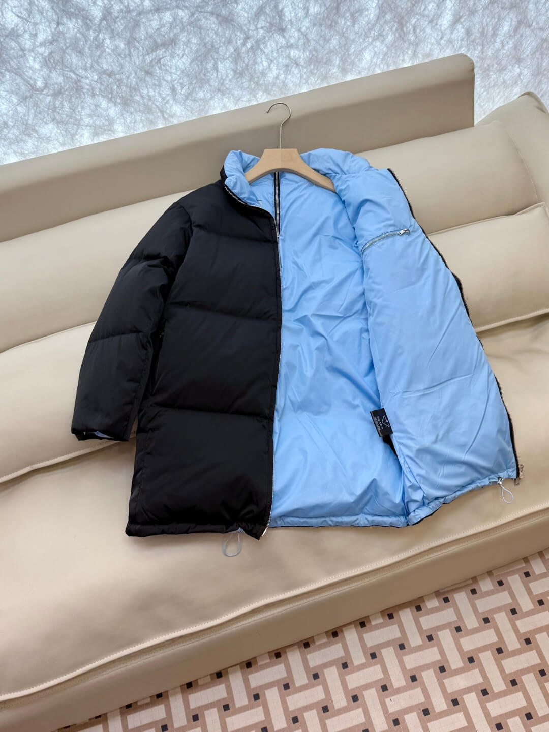 Prada Re-Nylon Mid-length women's down jacket- Black - Image 4