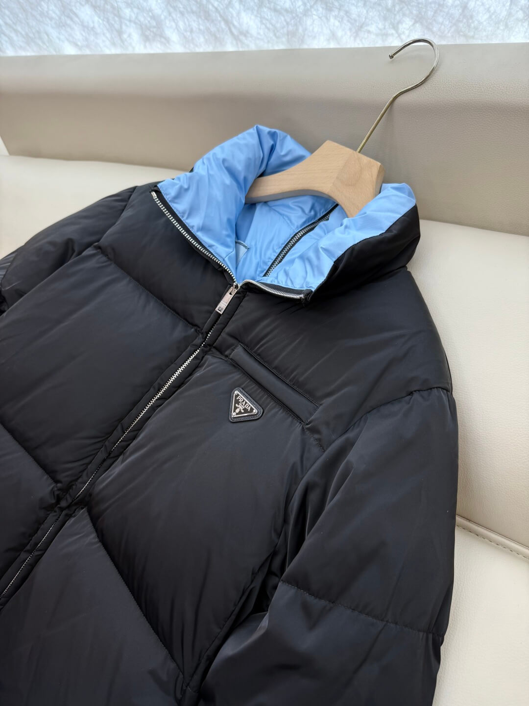 Prada Re-Nylon Mid-length women's down jacket- Black - Image 7