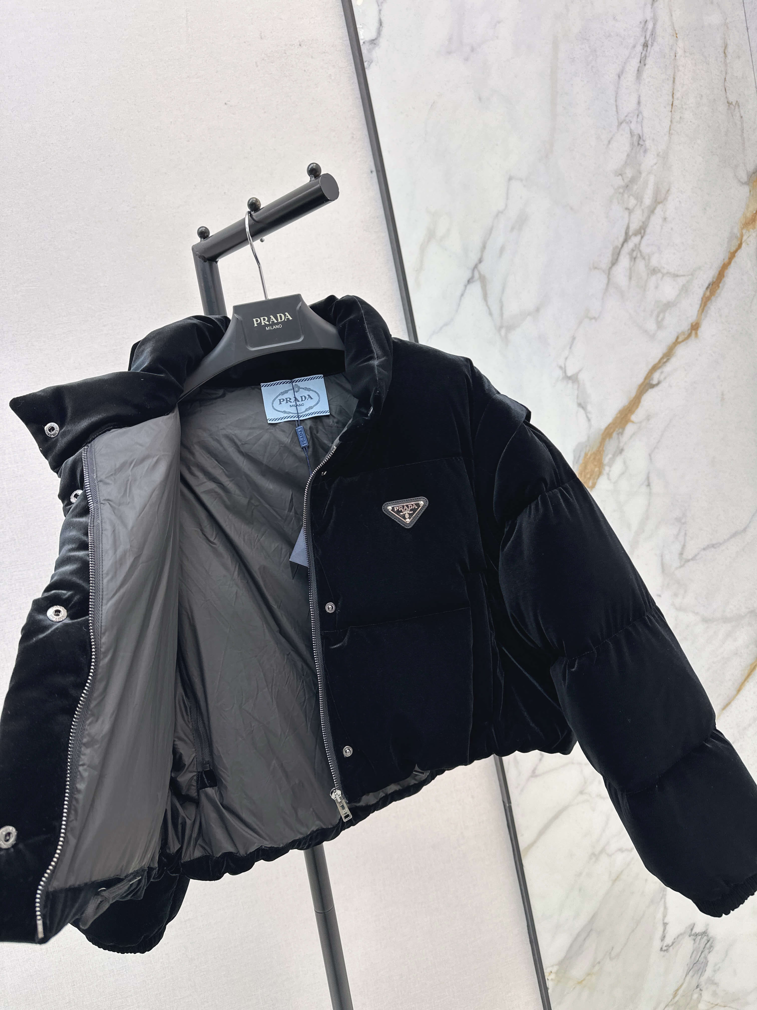 Prada Velvet Women's Down Jacket- Black - Image 8