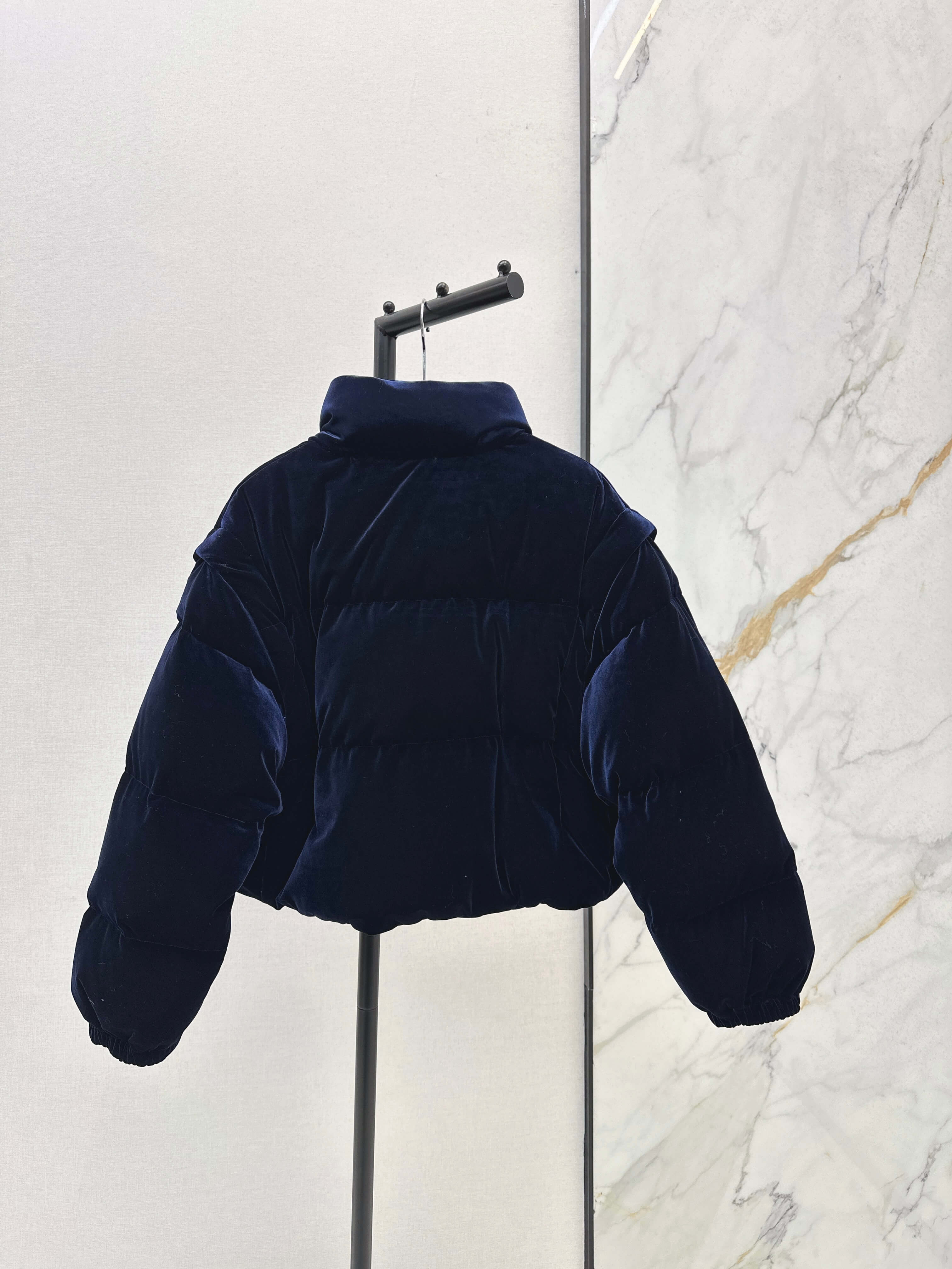 Prada Velvet Women's Down Jacket- Navy Blue - Image 2