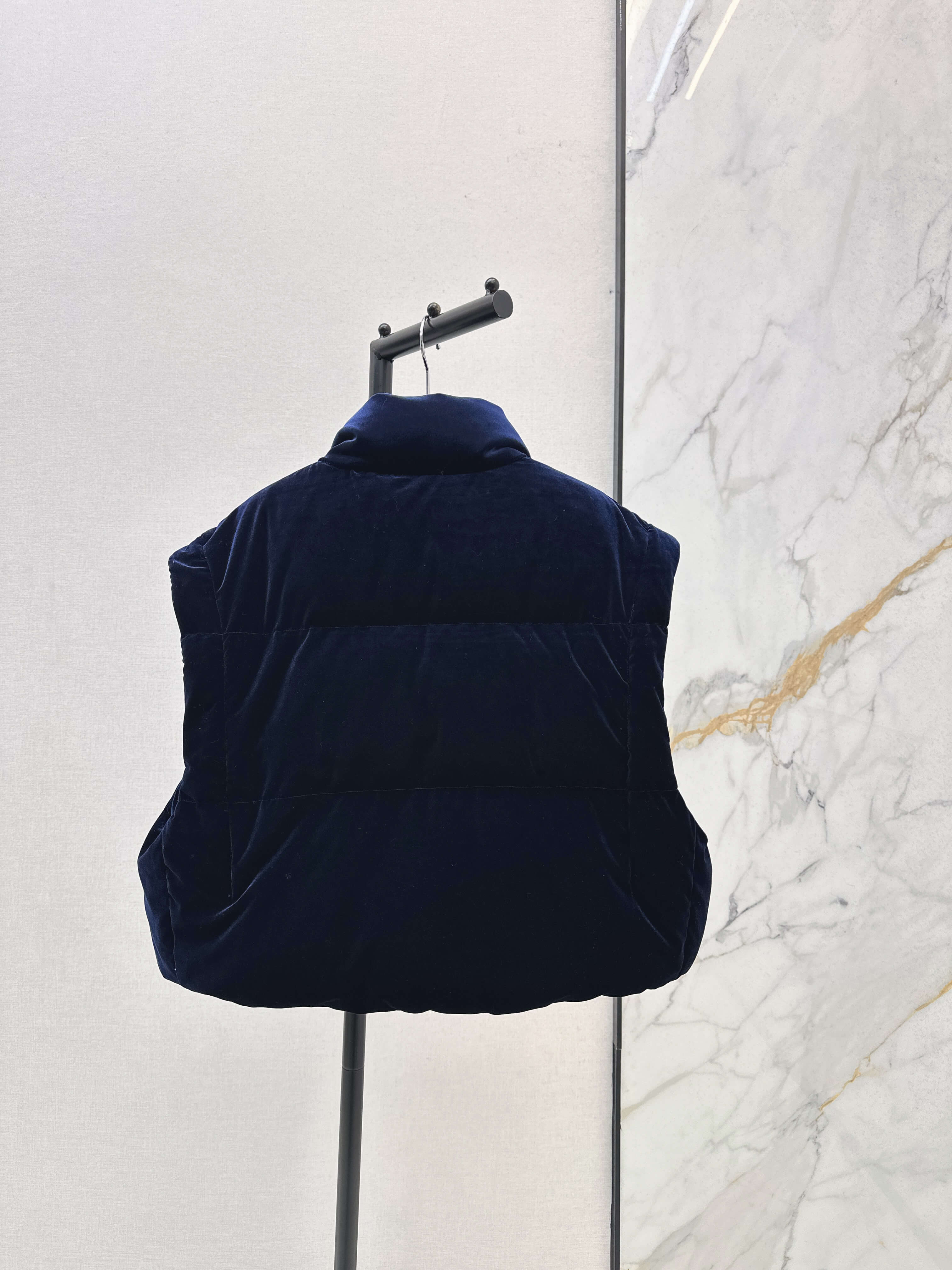 Prada Velvet Women's Down Jacket- Navy Blue - Image 4