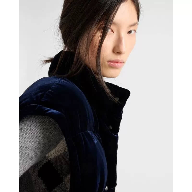 Prada Velvet Women's Down Jacket- Navy Blue - Image 9