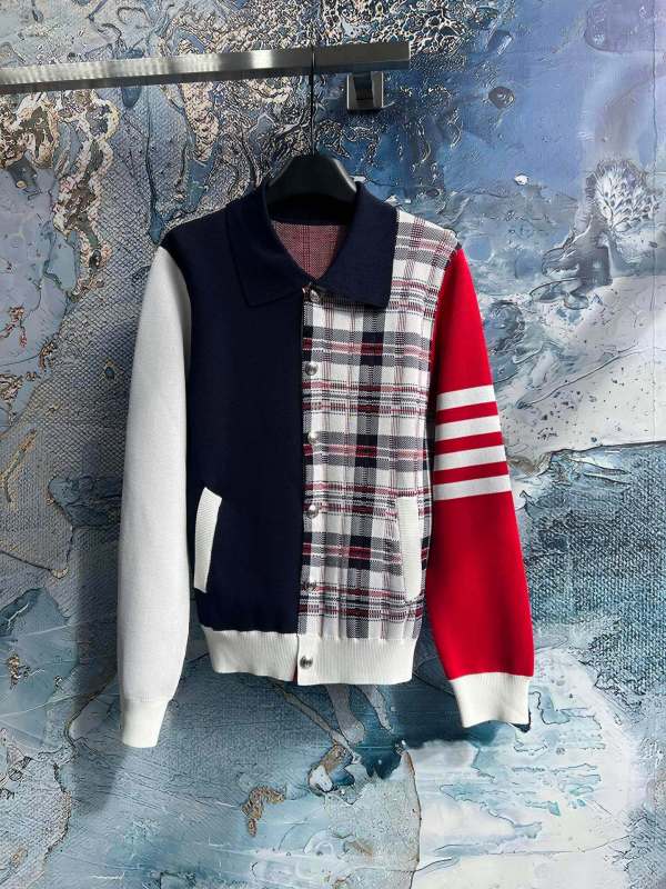 Thom Browne 4-Bar Jacquard Bomber Jacket in Fun-Mix Colorblock & Plaid Check
