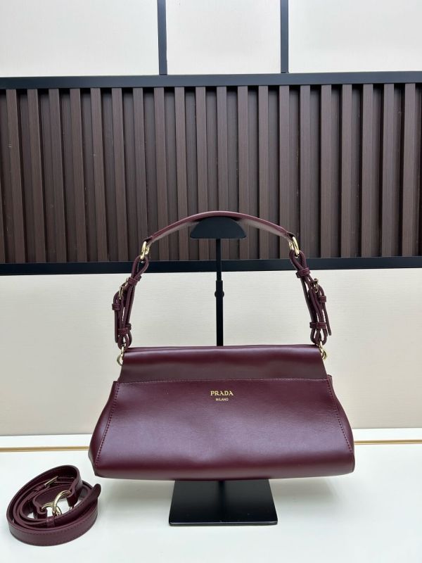 Prada Enchaîné Medium Shoulder Bag – Burgundy Aged Leather