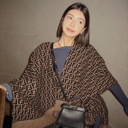 Fendi Brown FF Logo Fringe Poncho — HolloL.adies