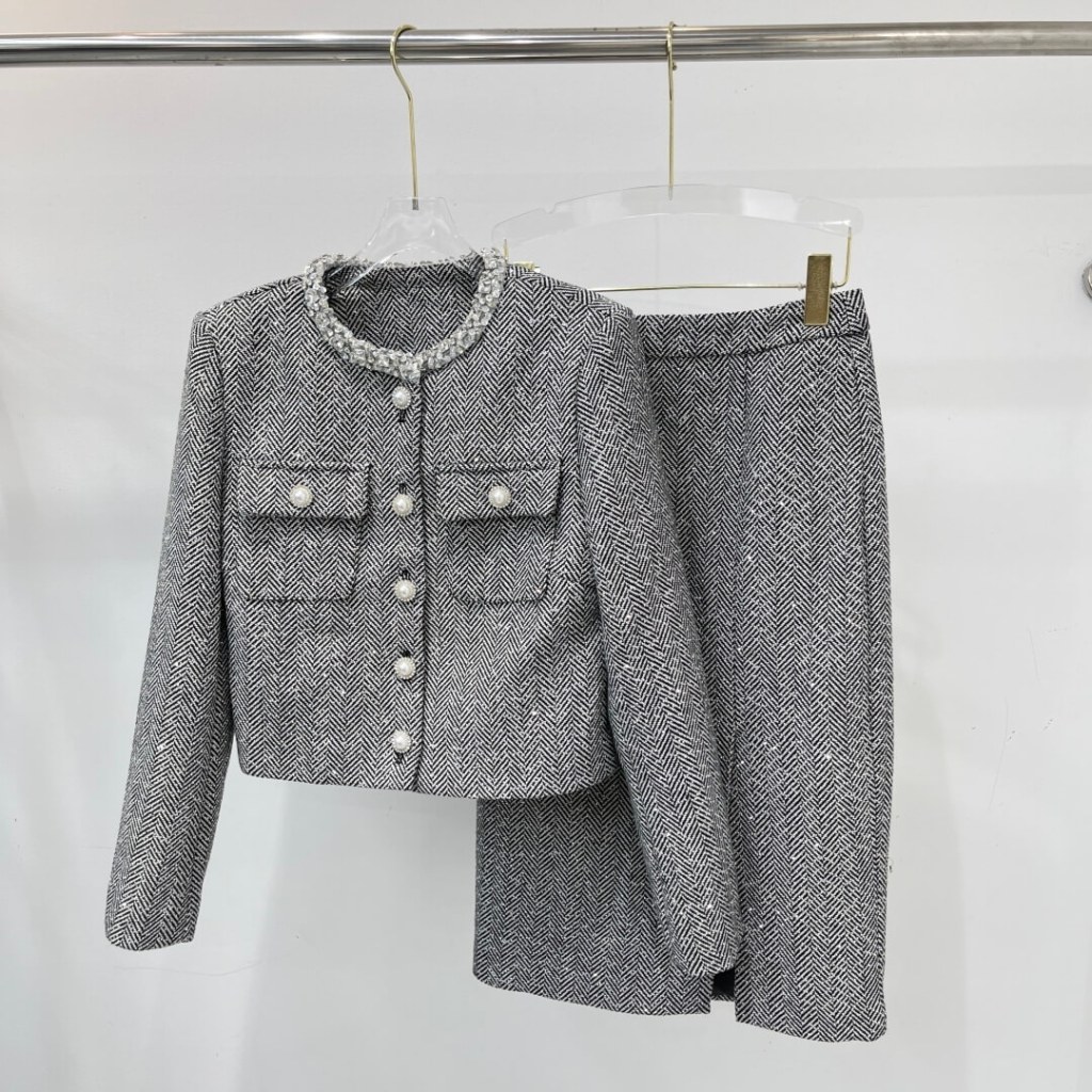 Chanel Black & White Tweed Jacket and Skirt Set