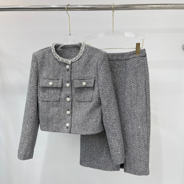 Chanel Black & White Tweed Jacket and Skirt Set