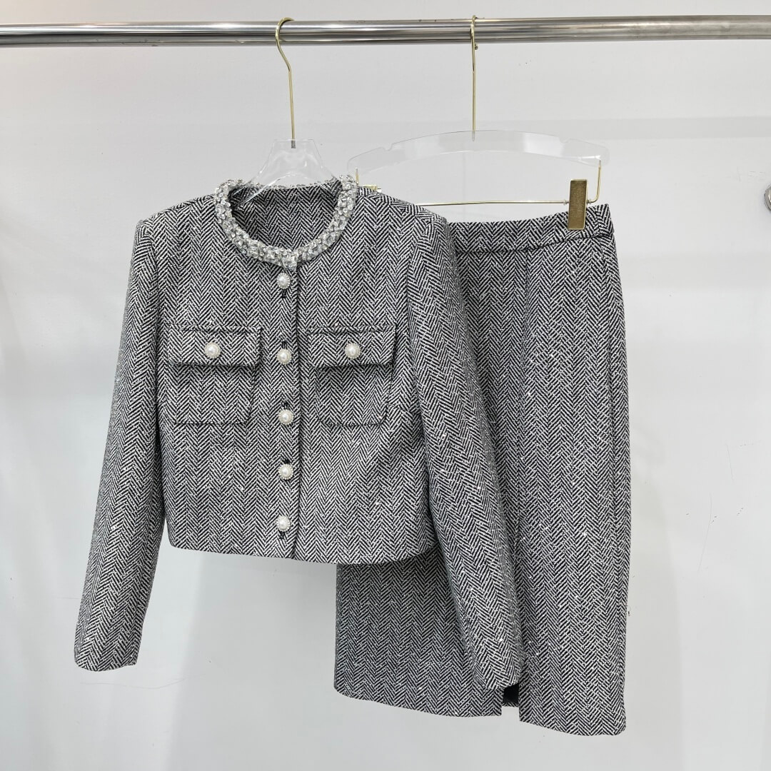 Chanel Black & White Tweed Jacket and Skirt Set