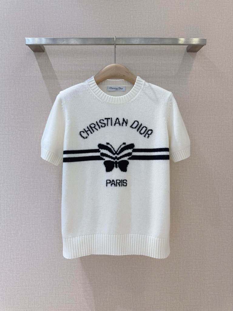 Dior White Mariposa Short-Sleeved Sweater