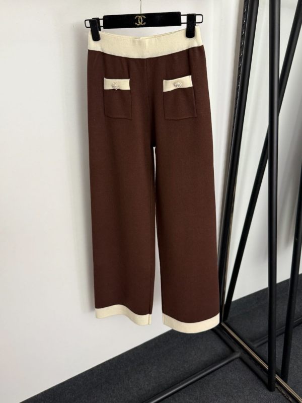 Chanel Knit Wide-Leg Pants – Brown/White
