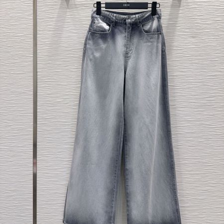 Dior Washed Grey Wide-Leg Denim Jeans