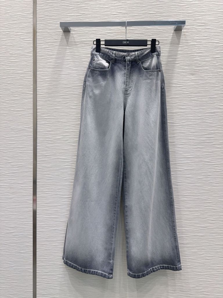 Dior Washed Grey Wide-Leg Denim Jeans