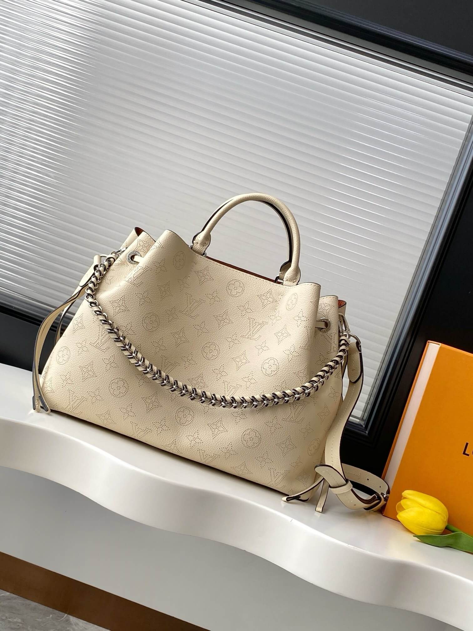 Louis Vuitton Bella Tote Bag in Galet Mahina Perforated Calfskin - Image 3