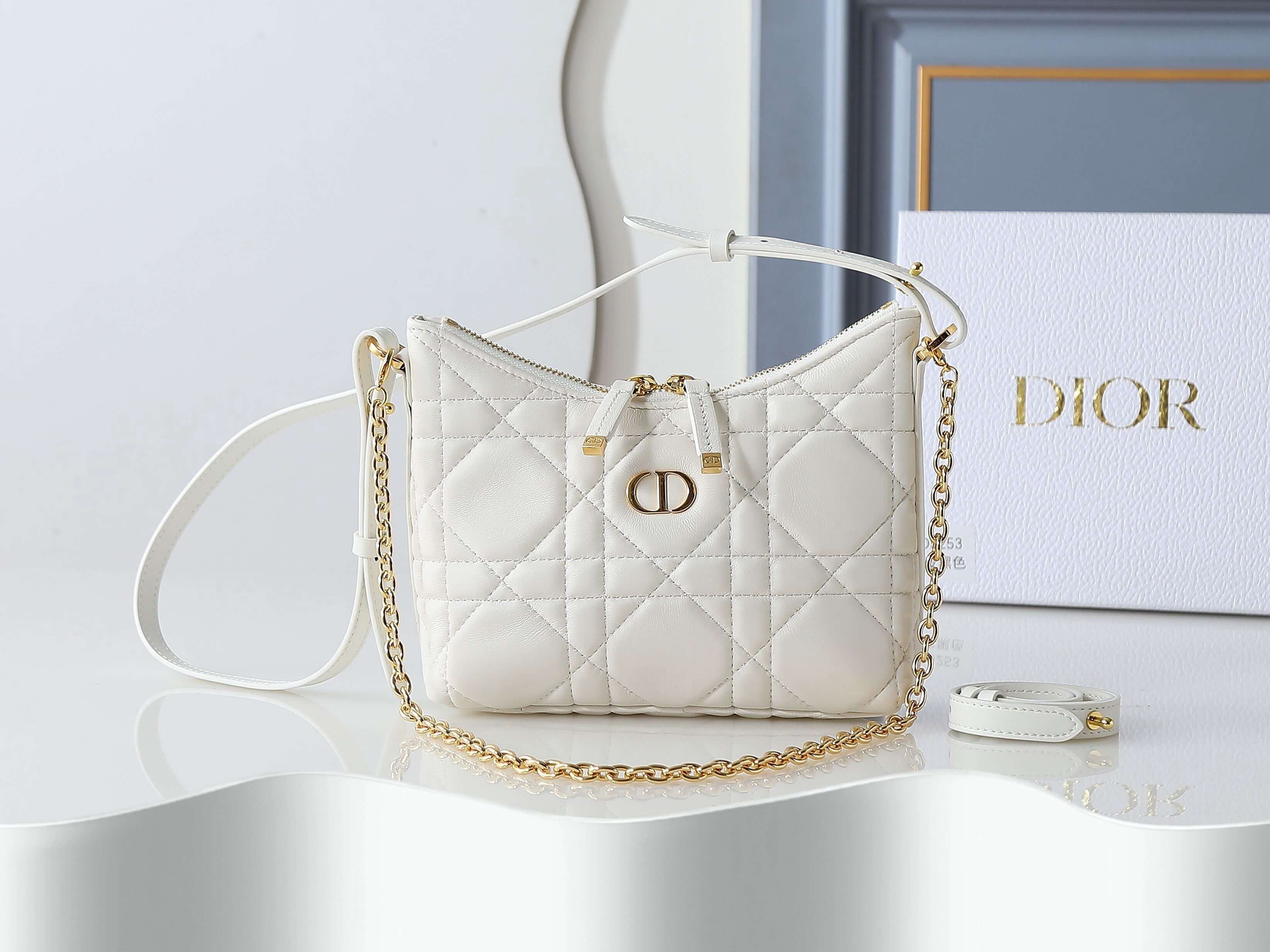 Dior Miss Caro Diorling Mini Bag in Latte Macrocannage Lambskin