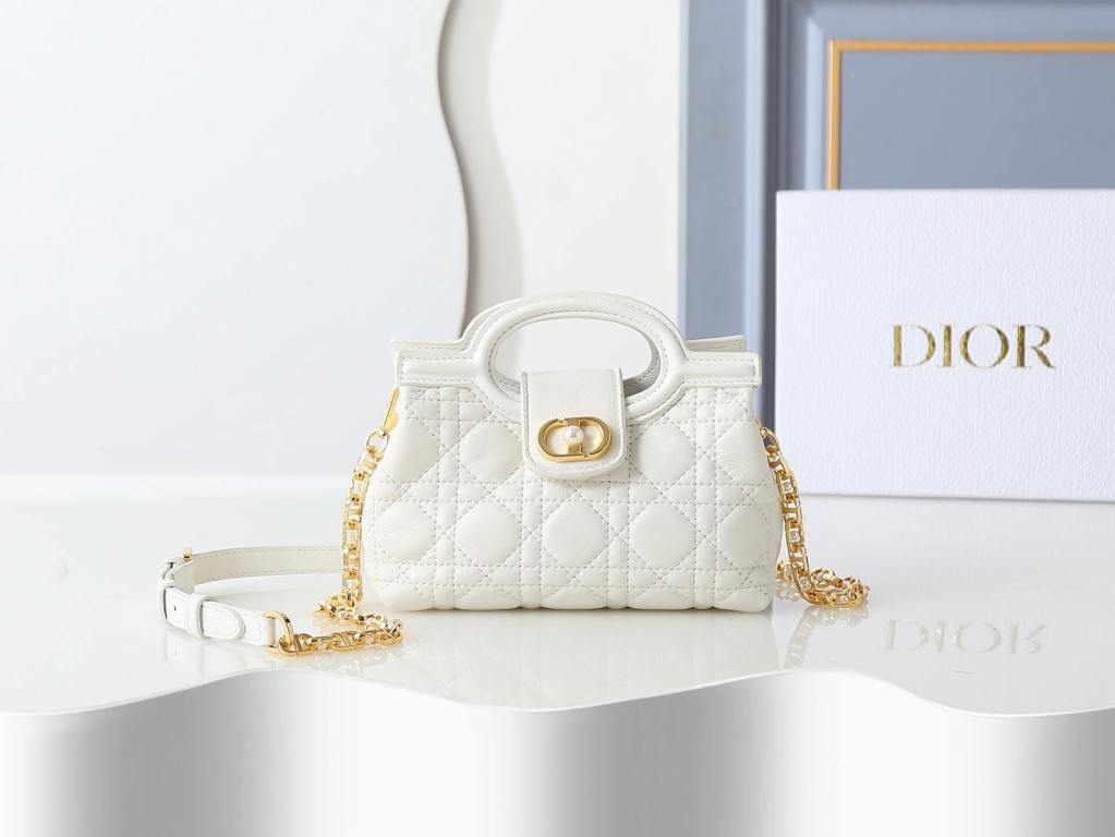 Dior Jolie Top Handle Mini Bag in White Cannage Leather