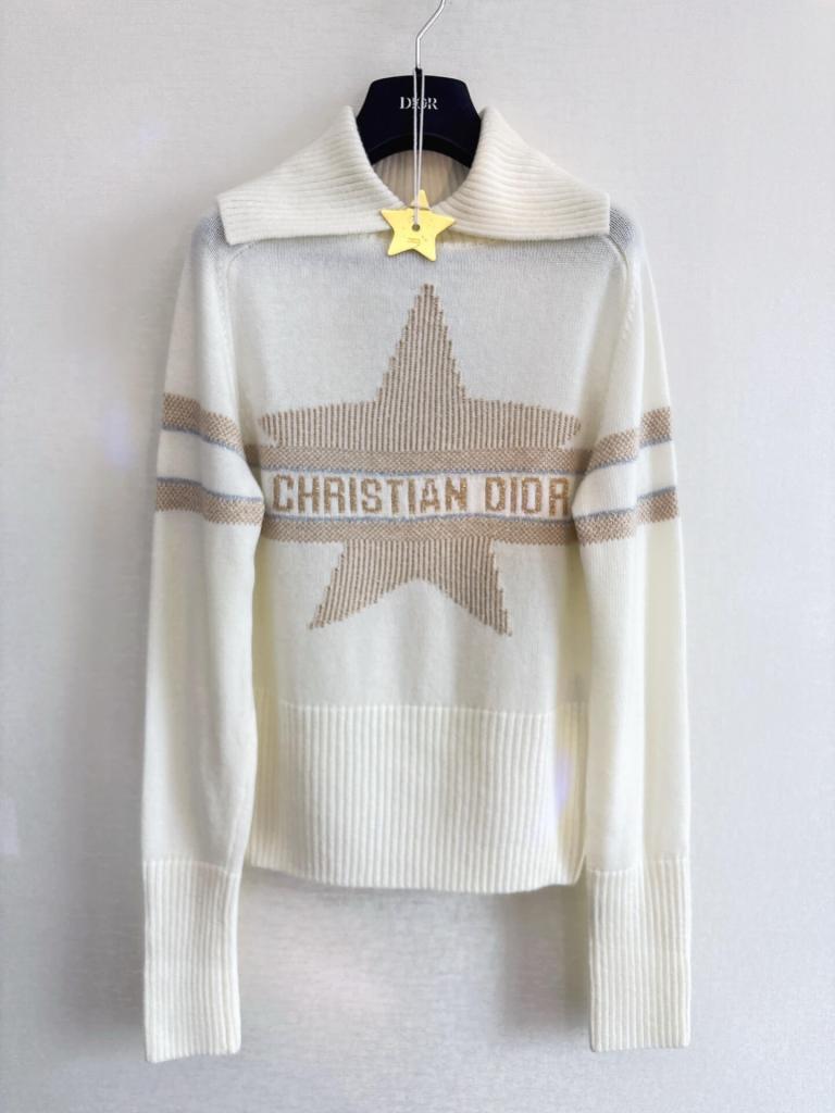 DiorAlps Ecru Mock Neck Star Sweater