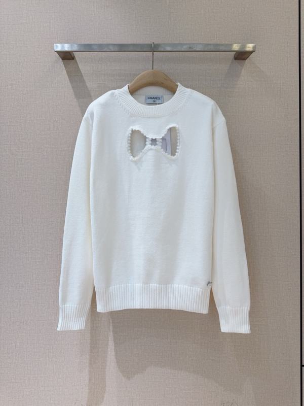 Chanel White Bow-Detailed Knit Sweater