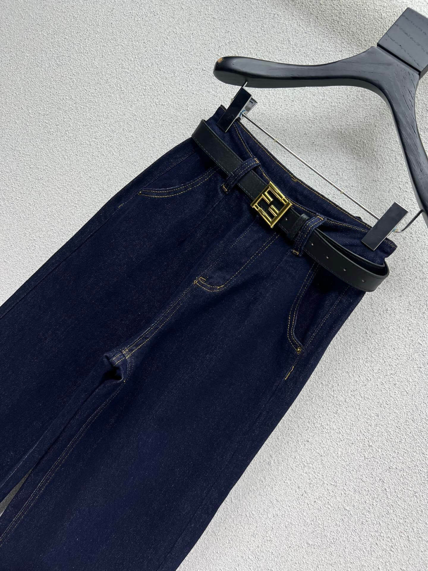 Fendi Dark Wash Flip Wide-Leg Straight Denim Pants - Image 6