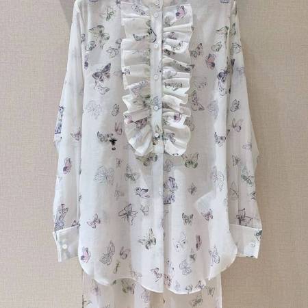 Dior Butterfly Print Ruffled Blouse – White/Multi