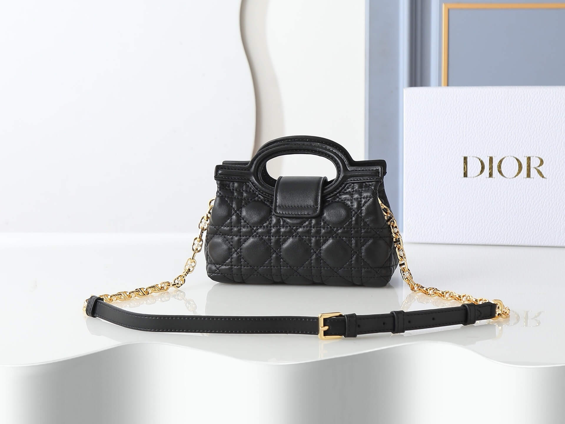 Dior Jolie Top Handle Mini Bag in Black Cannage Leather - Image 3