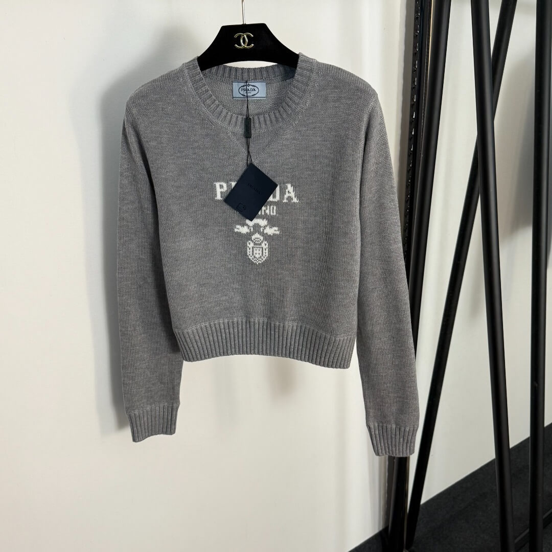 Prada Khaki Milano Knit Crewneck Sweater - Image 4