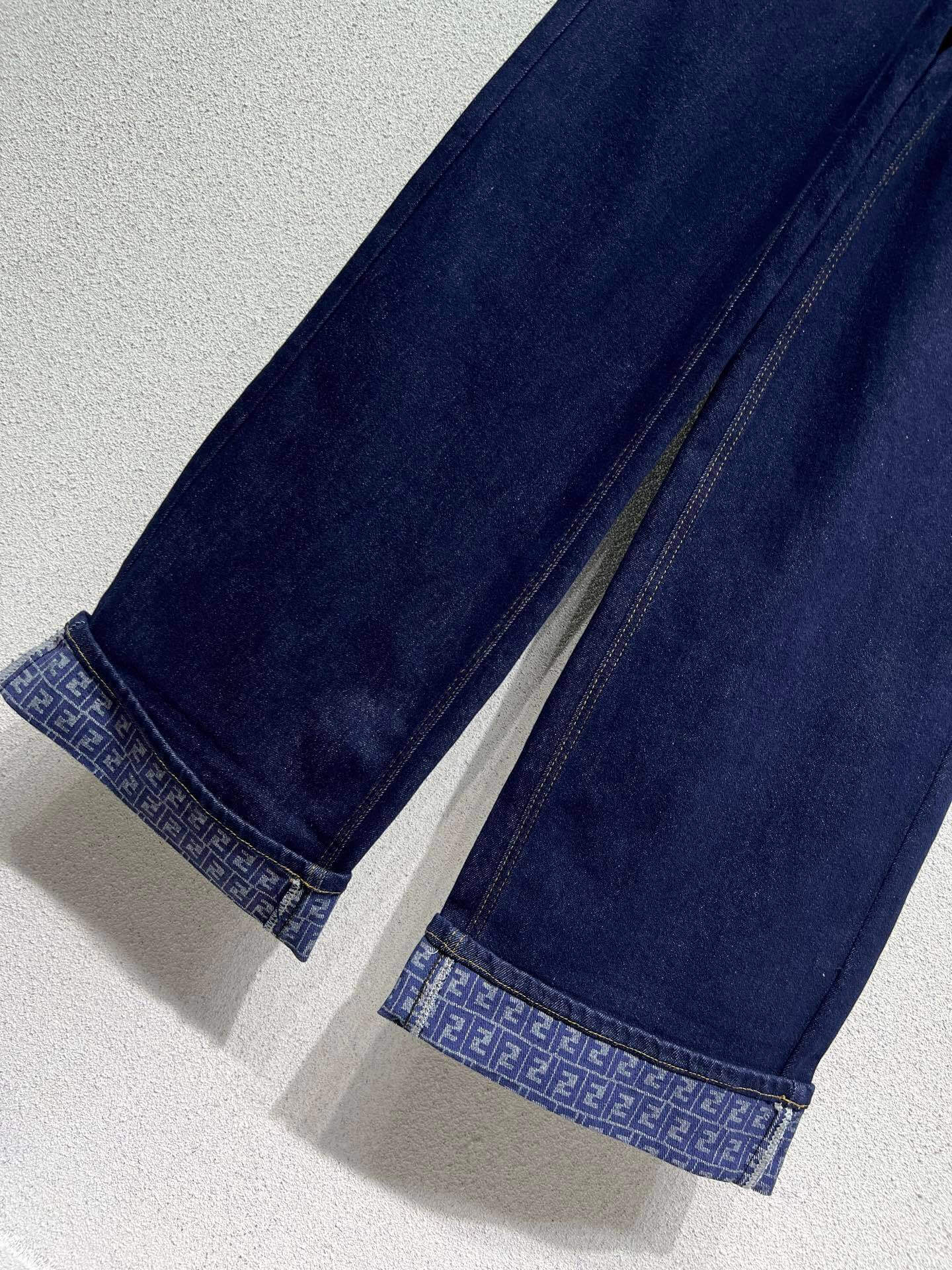 Fendi Dark Wash Flip Wide-Leg Straight Denim Pants - Image 5