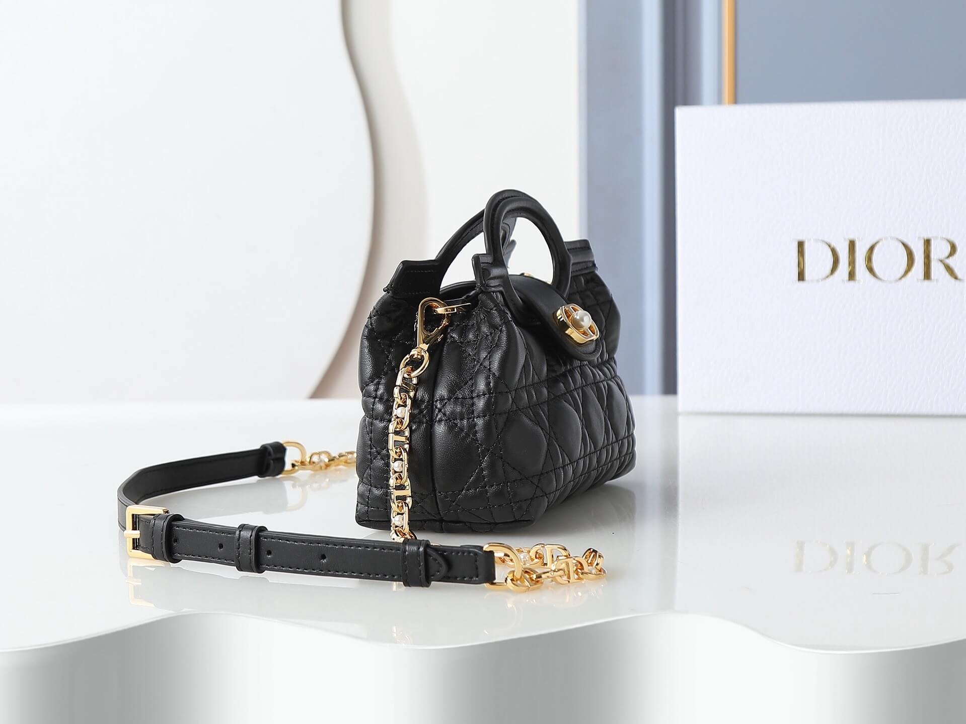 Dior Jolie Top Handle Mini Bag in Black Cannage Leather - Image 4