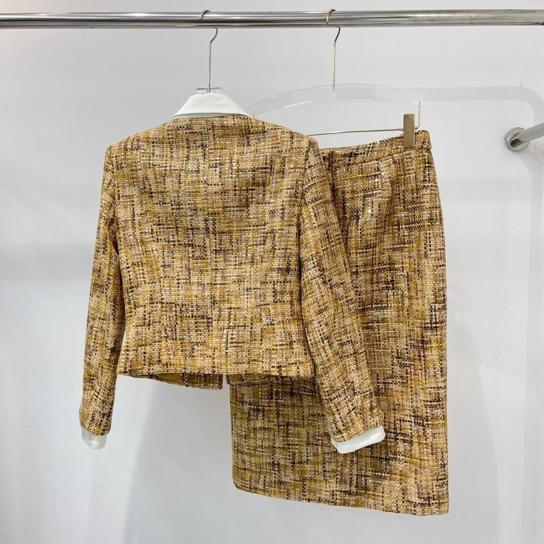 Chanel Tweed Jacket and Skirt Set – Gold/Brown - Image 9