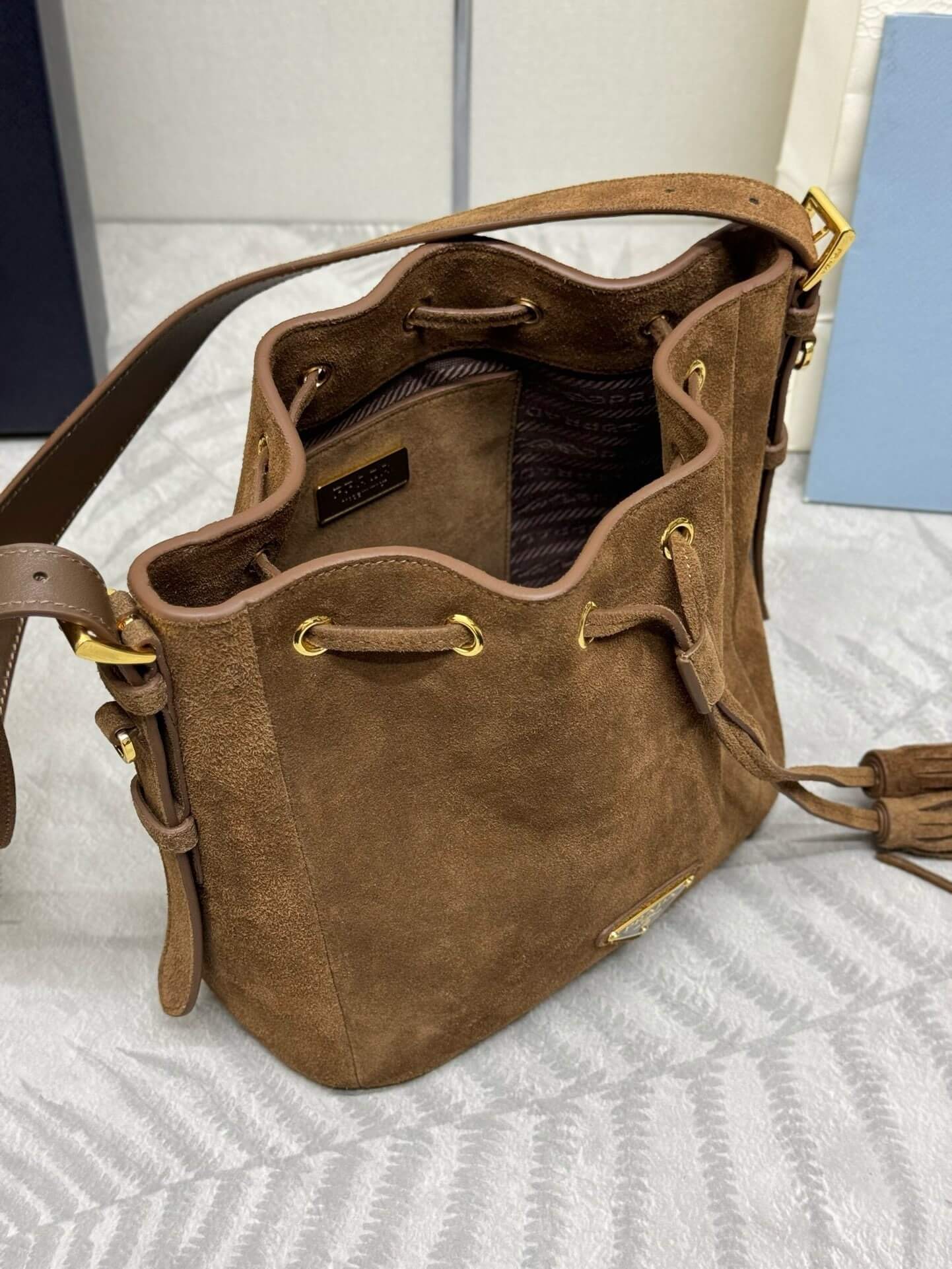 Prada Suede Bucket Bag – Brown - Image 6