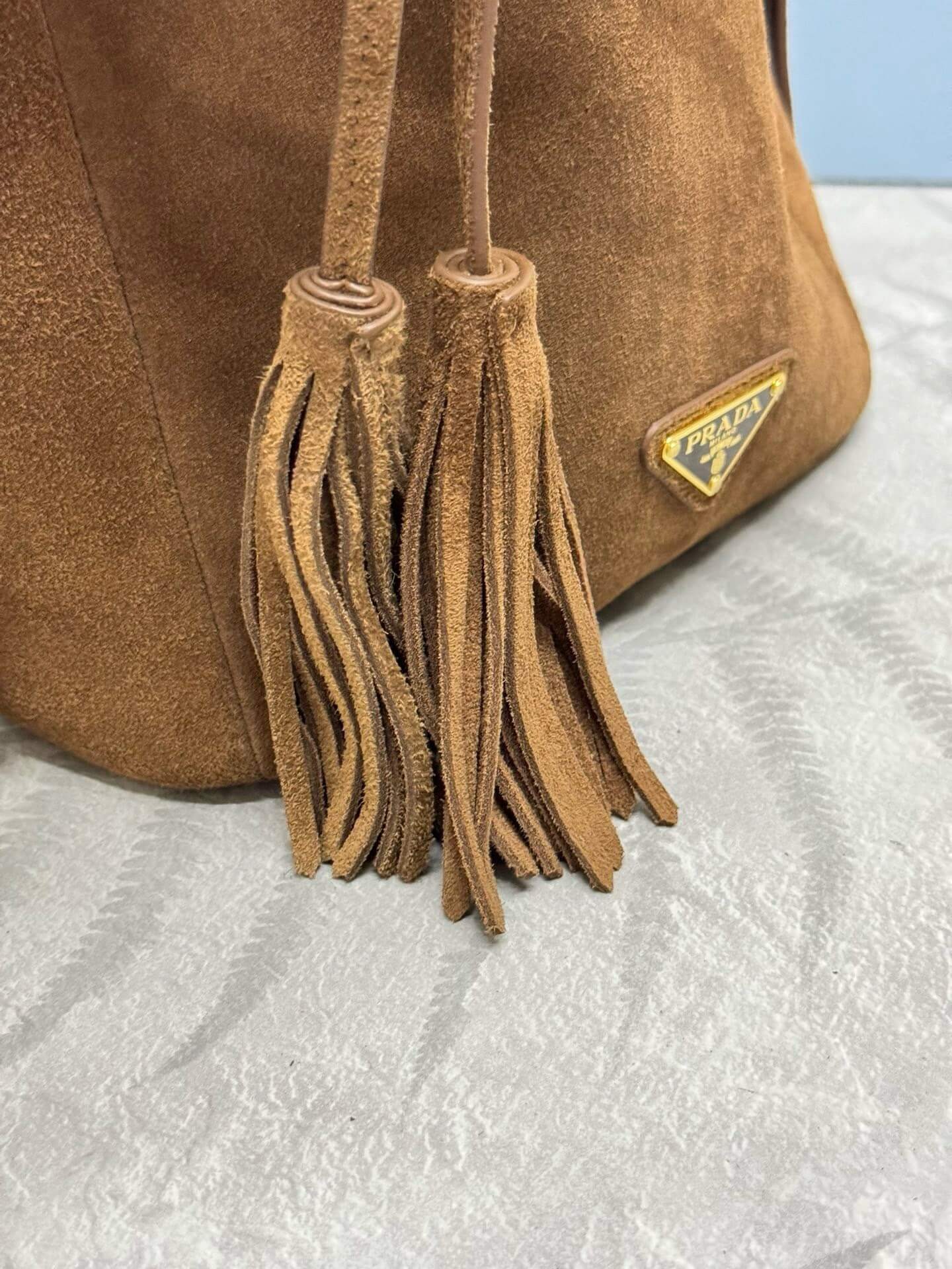 Prada Suede Bucket Bag – Brown - Image 5