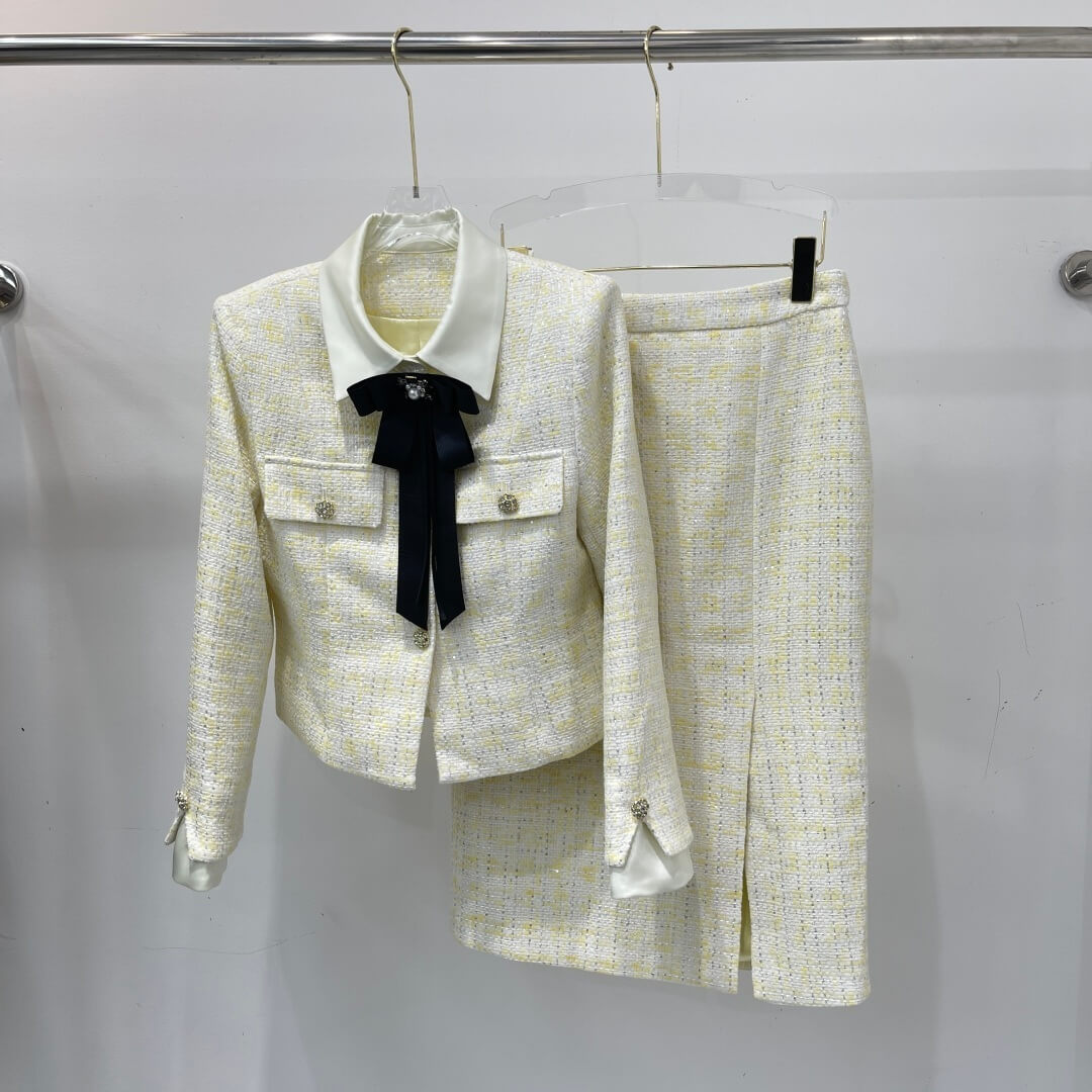 Chanel Tweed Jacket and Skirt Set – Gold/Brown - Image 4