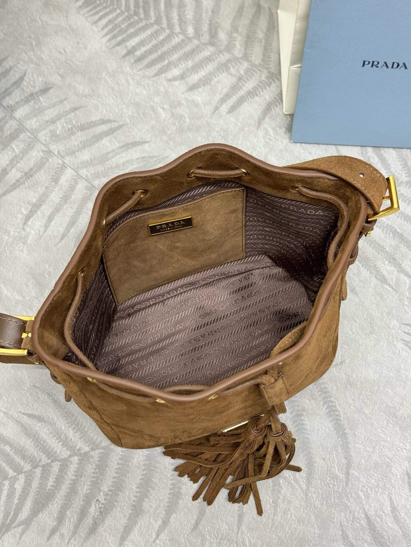 Prada Suede Bucket Bag – Brown - Image 7
