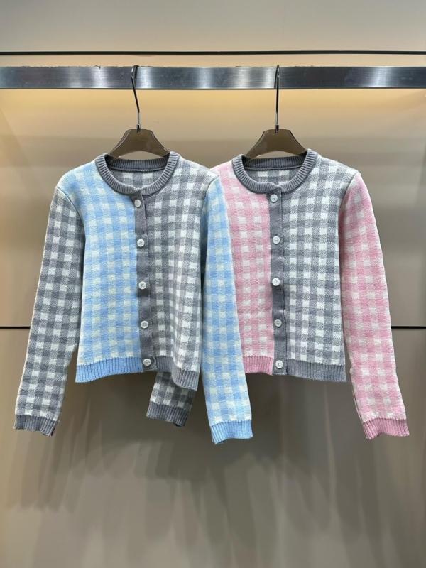 Thom Browne Pink & Gray Checkered Cardigan