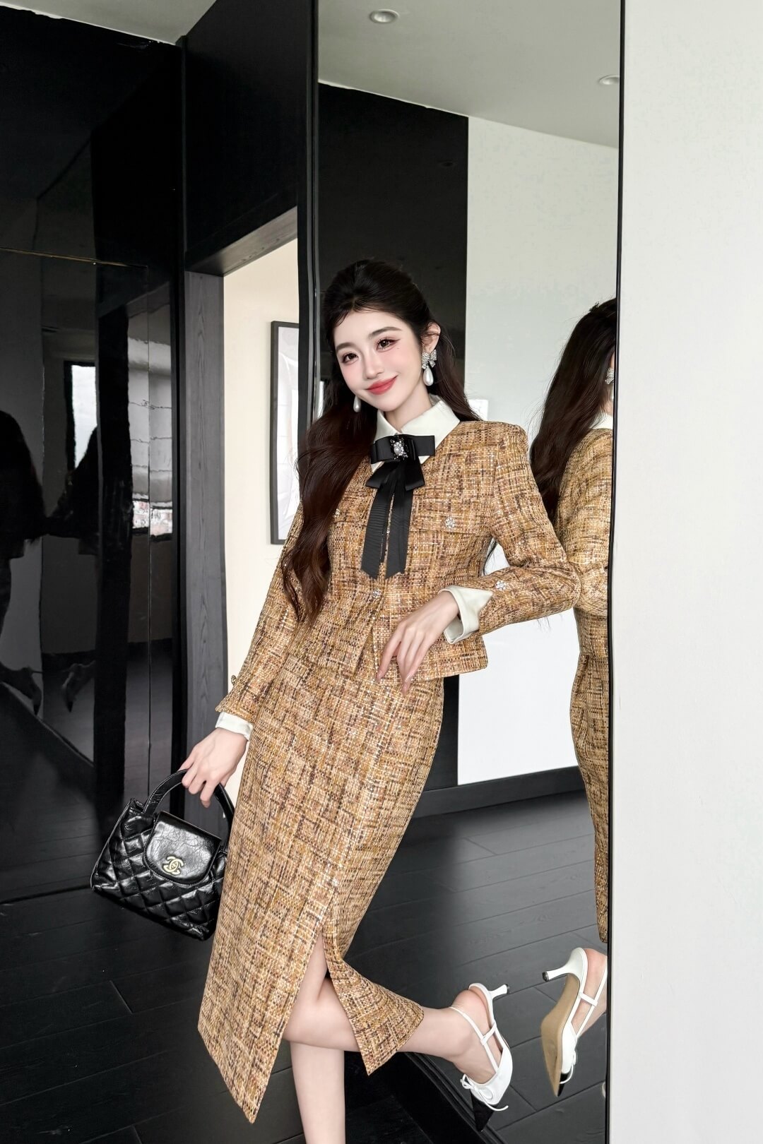 Chanel Tweed Jacket and Skirt Set – Gold/Brown - Image 5