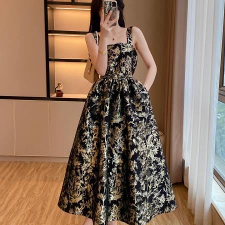 Dior Black Toile de Jouy Soleil Midi Dress