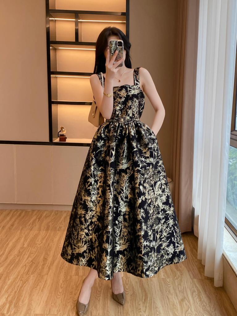 Dior Black Toile de Jouy Soleil Midi Dress