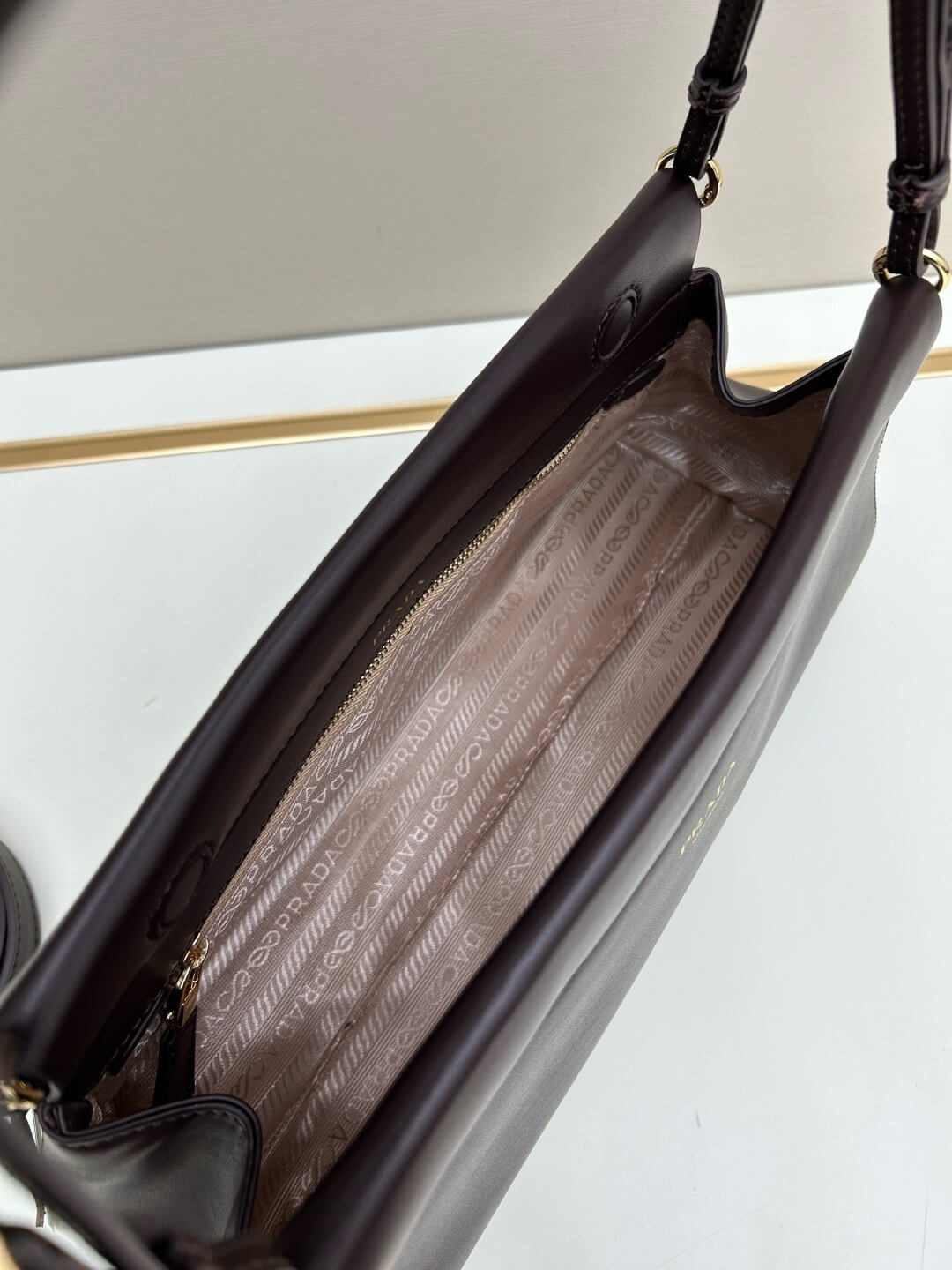 Prada Soft Calf Leather Shoulder Bag – Dark Brown - Image 6