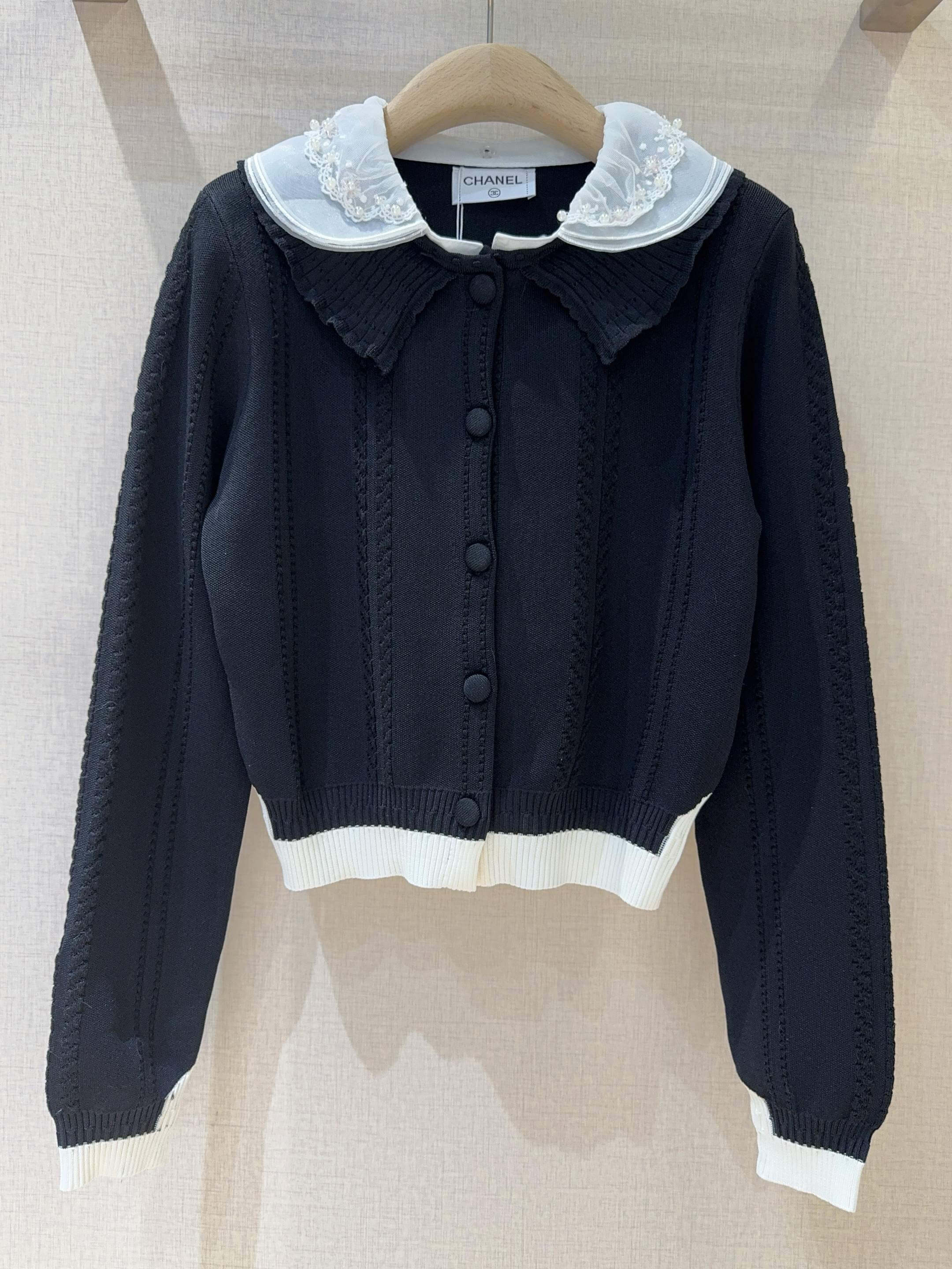 Chanel Black Peter Pan Collar Knitted Cardigan