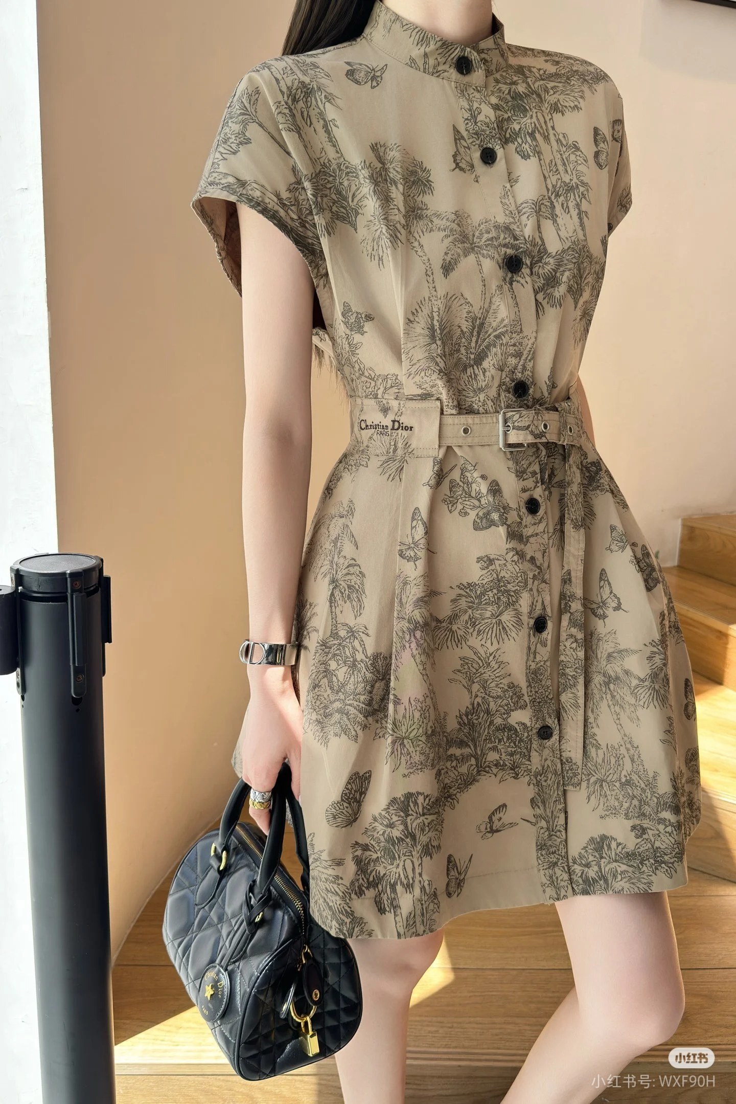 Dior Grey Toile de Jouy Palms Short-Sleeved Dress - Image 5