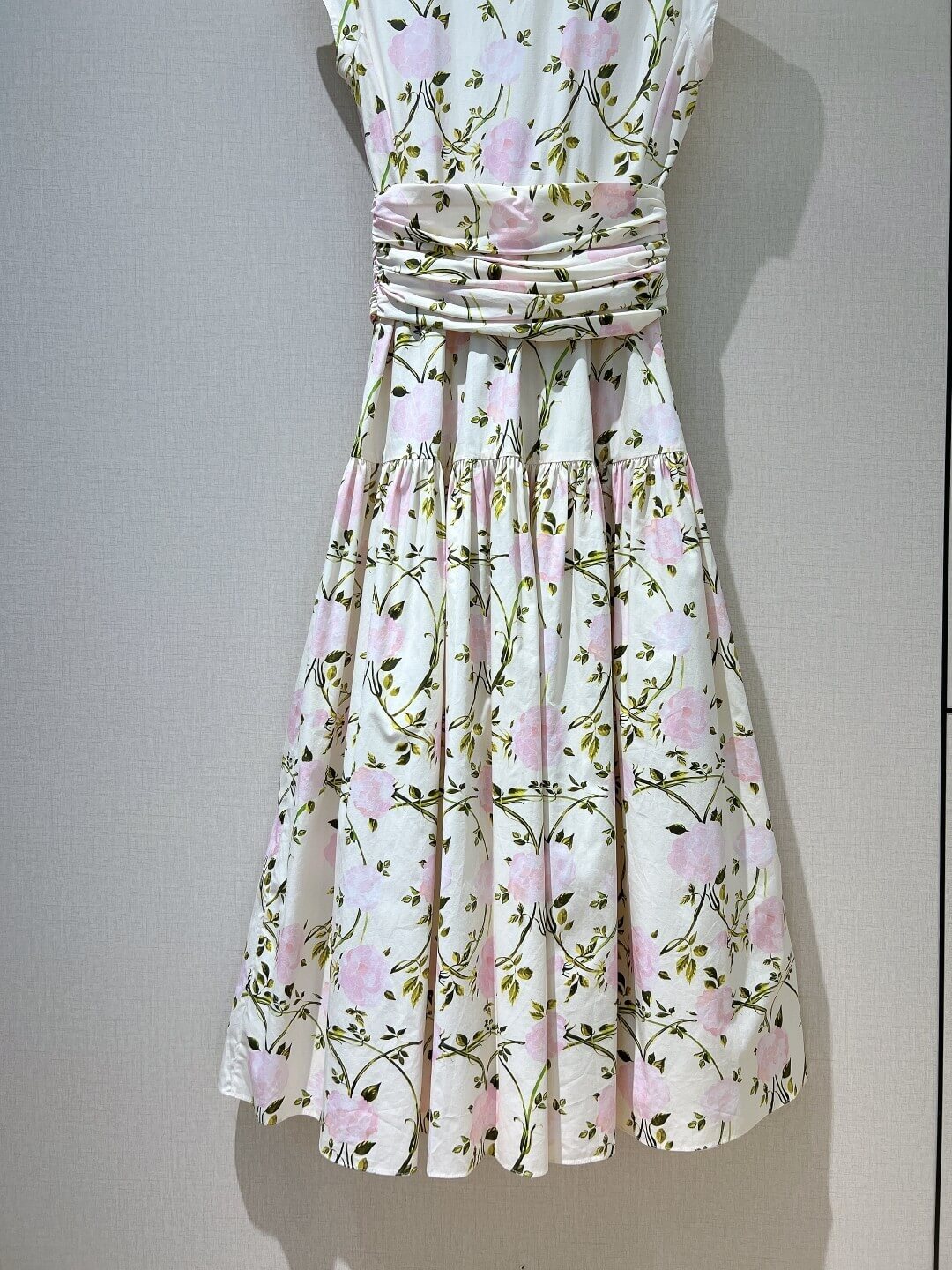 Dior Floral Print Tiered Midi Dress with Twisted Waist – Ivory/Pink/Green - Image 3