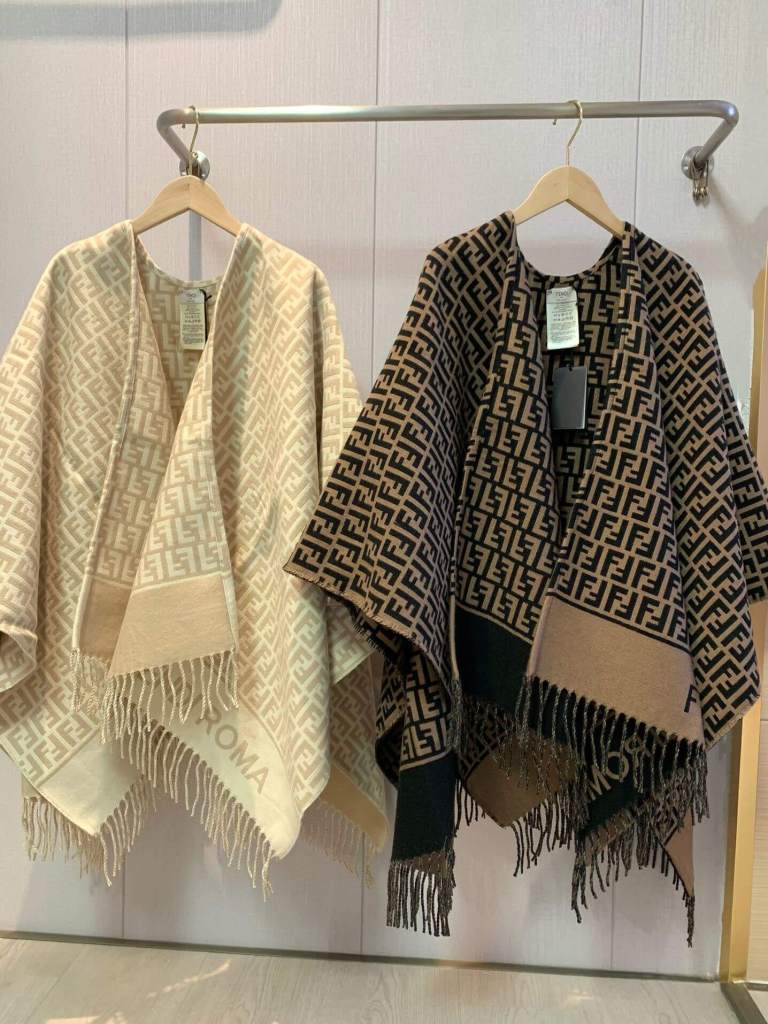 Fendi FF Logo Fringe Poncho – Brown