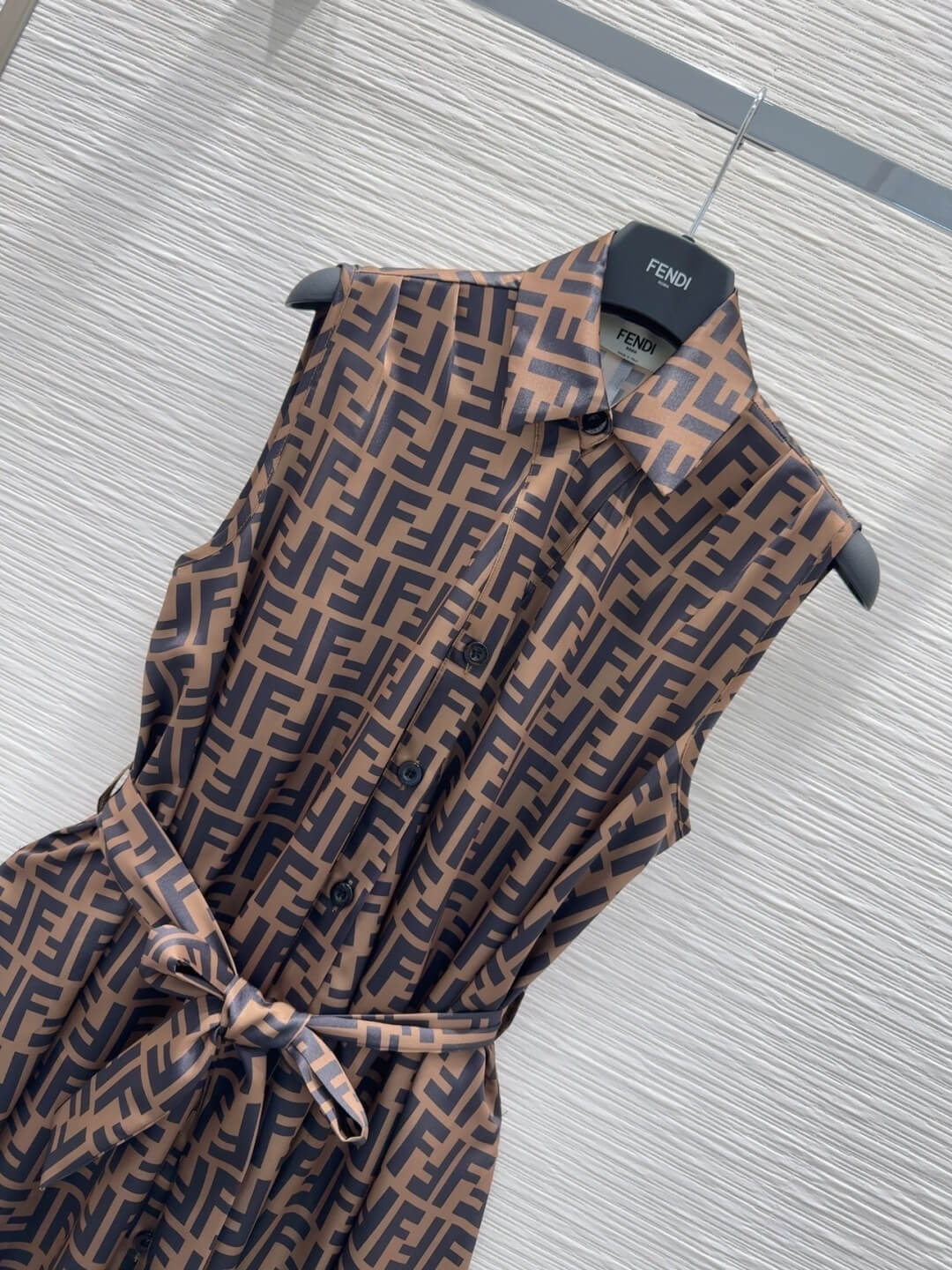 Fendi Brown FF Logo Sleeveless Belted Dress - Image 10