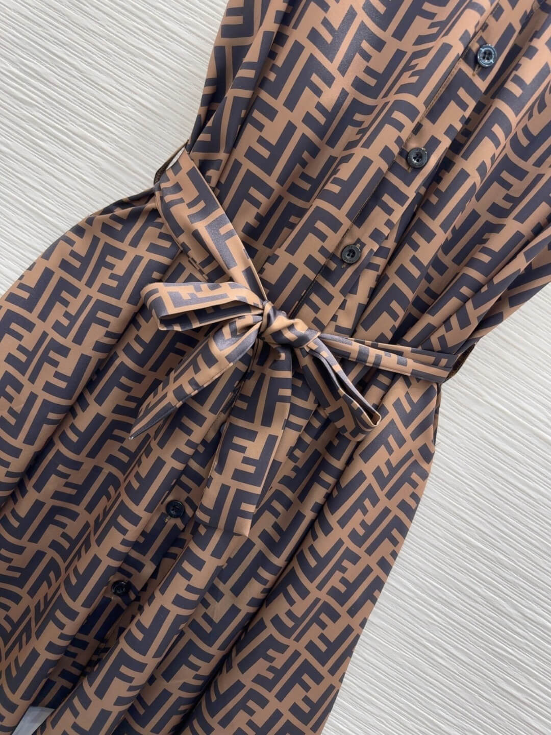 Fendi Brown FF Logo Sleeveless Belted Dress - Image 7