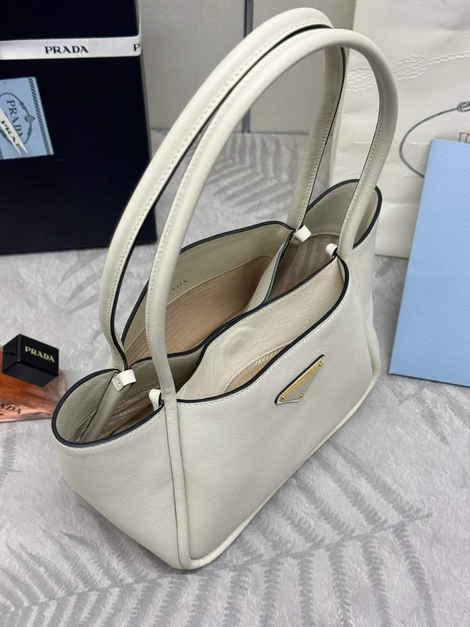 Prada Medium Calfskin Darling Shoulder Bag – White - Image 7