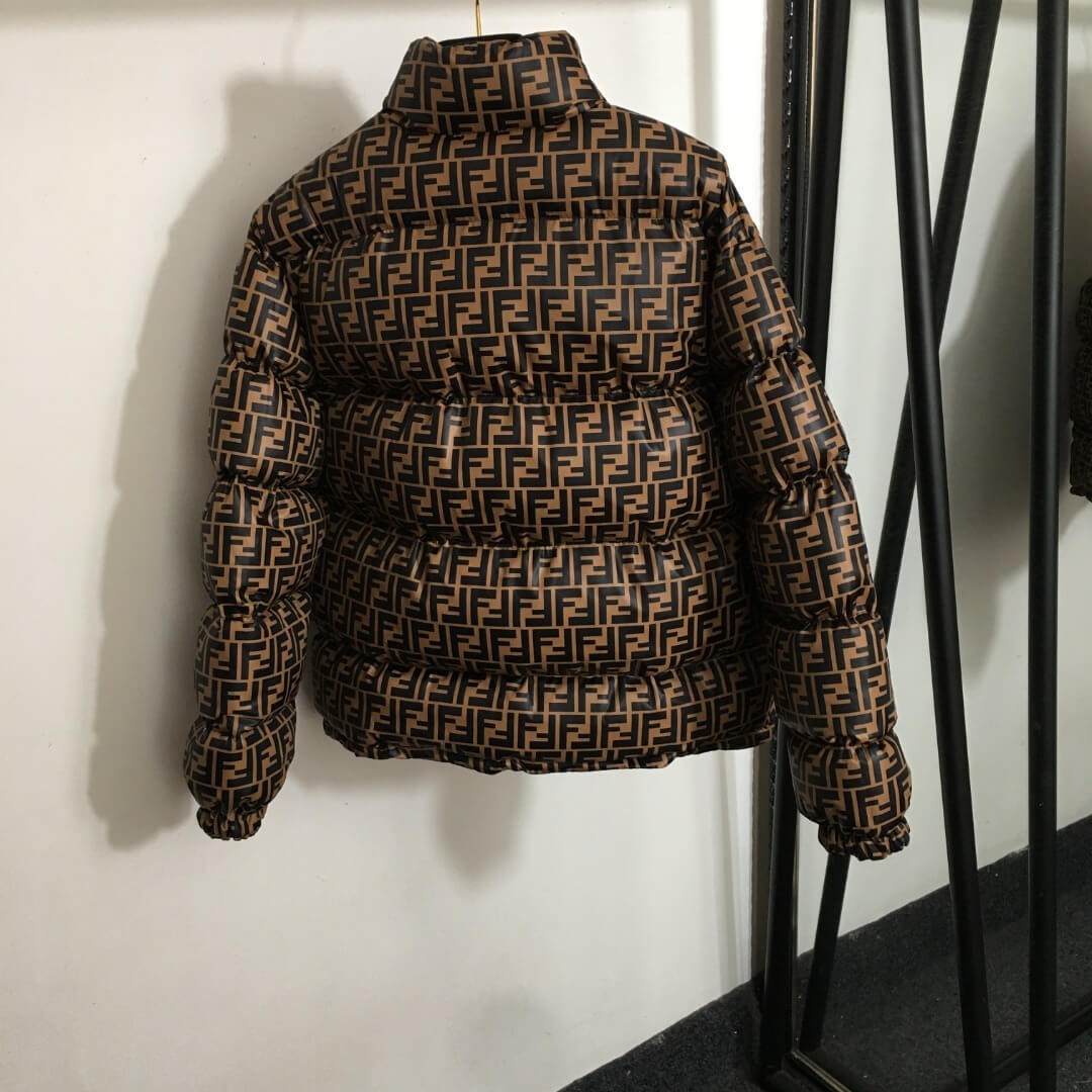 Fendi Apricot Coffee FF Logo Puffer Jacket — HolloL.adies - Image 2