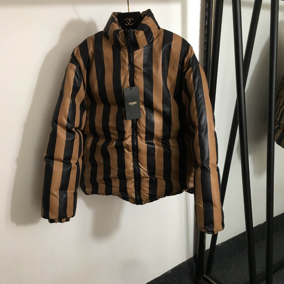 Fendi Apricot Coffee FF Logo Puffer Jacket — HolloL.adies - Image 3
