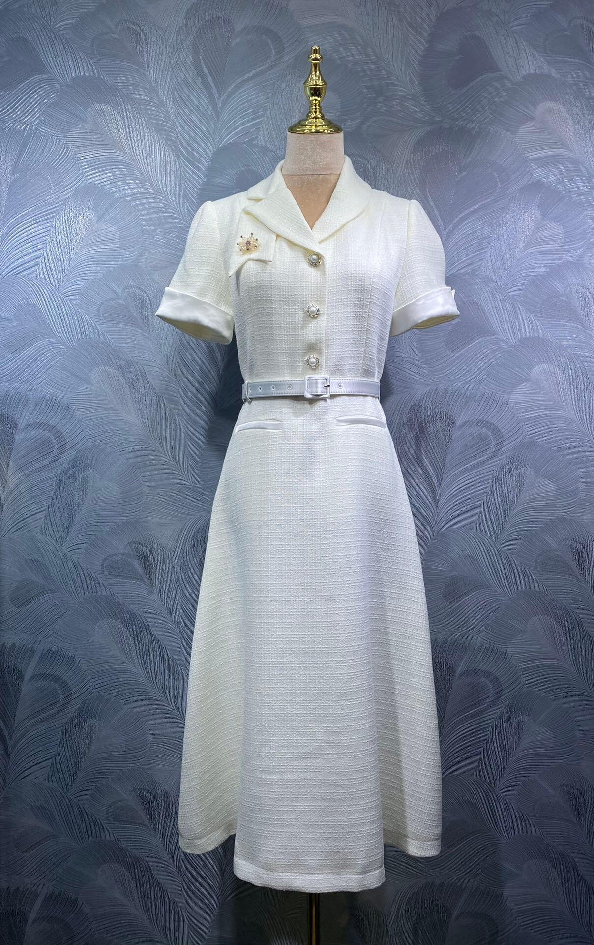 Dior Pink Tweed Belted Dress – Light Pink - Image 3