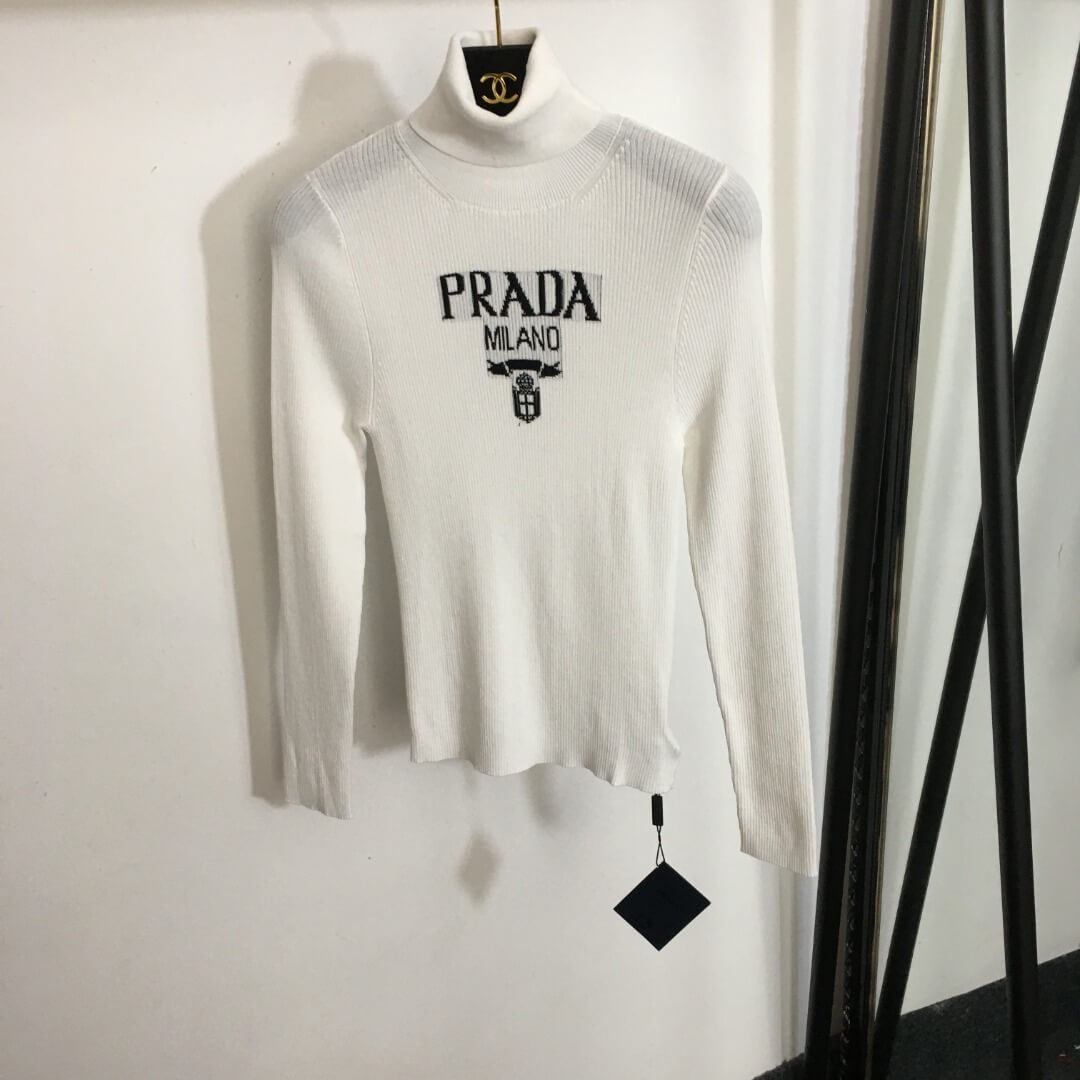 Prada Coffee High-Neck Logo Knit Base Layer - Image 6